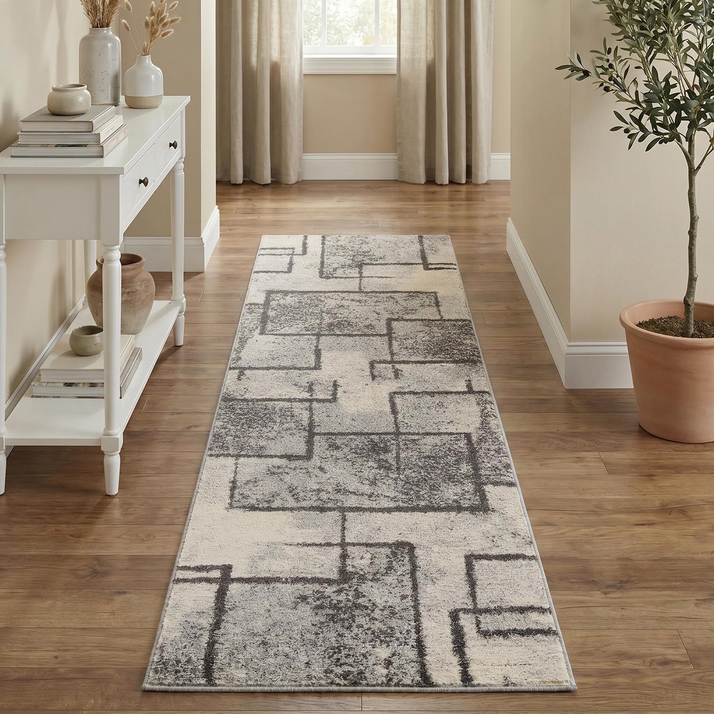 Rhodes Neutral Geometric Rug - Enigma Sage