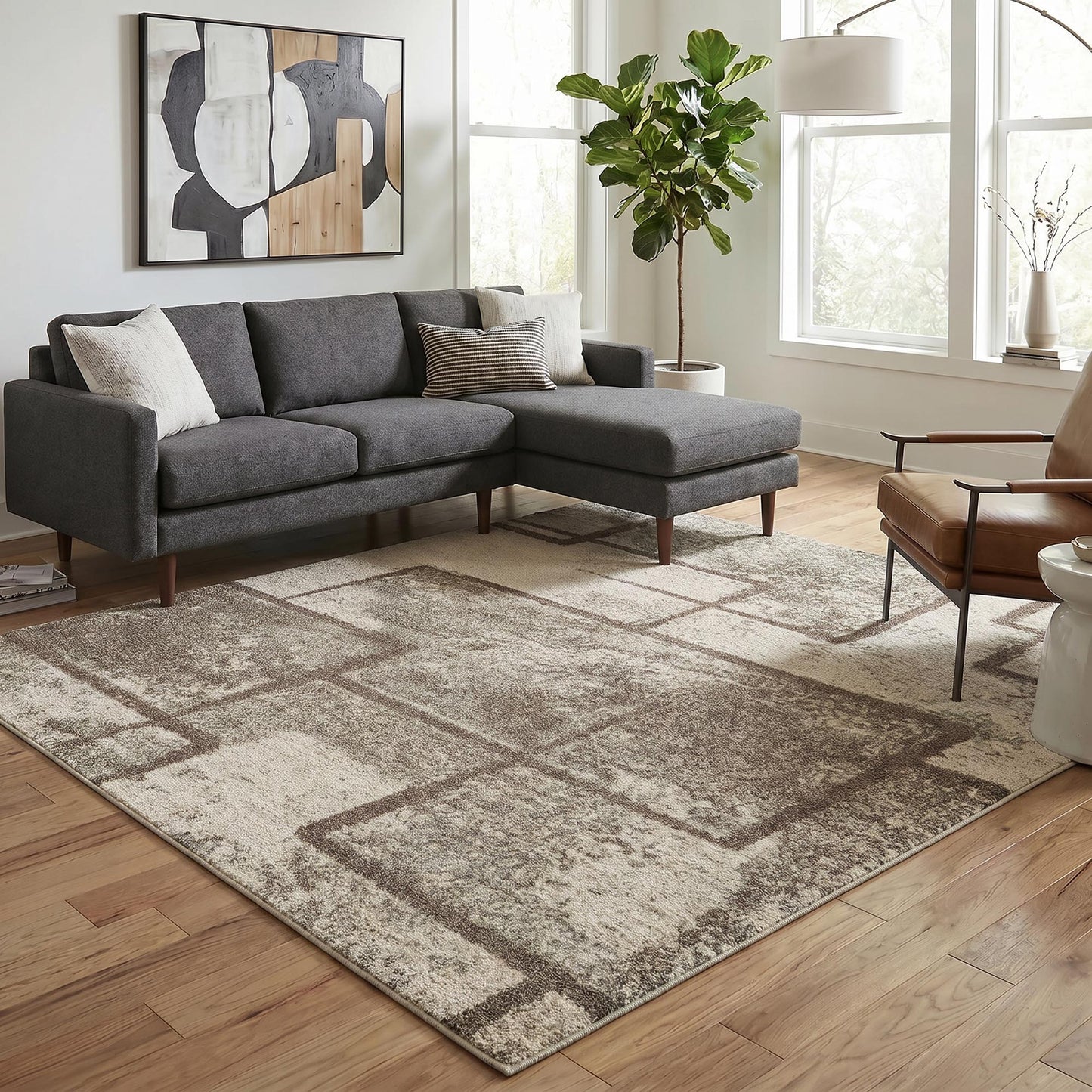 Rhodes Neutral Geometric Rug - Enigma Sage