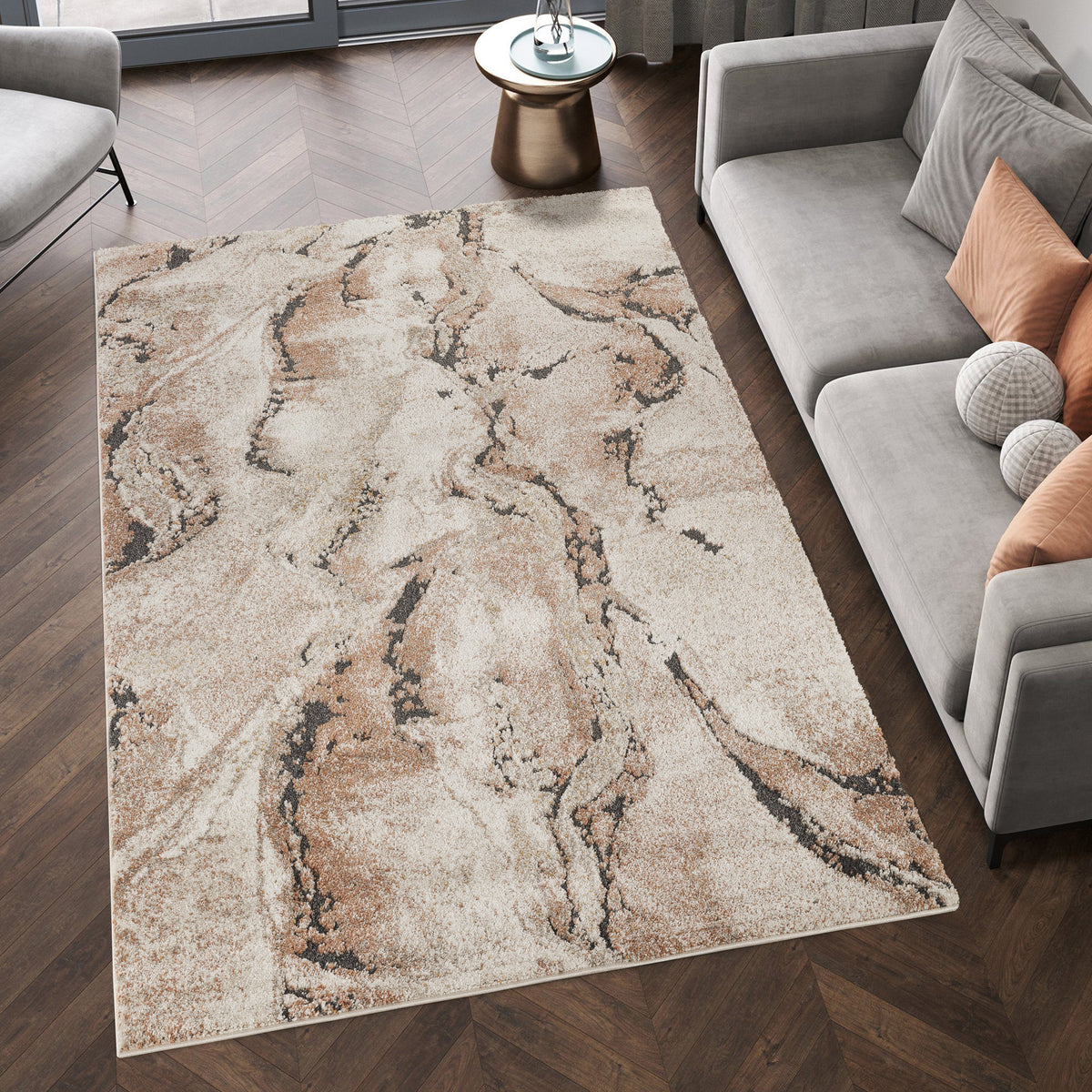 Terracotta Essence Lava textured abstract rug, in a room setting