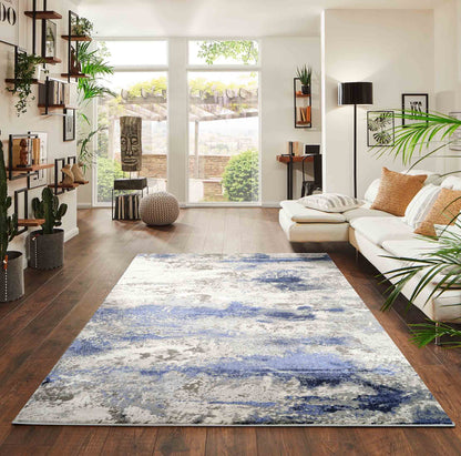 Navy Blue Emperor Onyx abstract rug, in a room setting