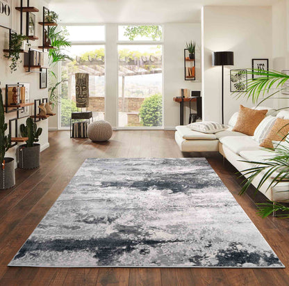 Silver Emperor Onyx abstract rug, in a room setting
