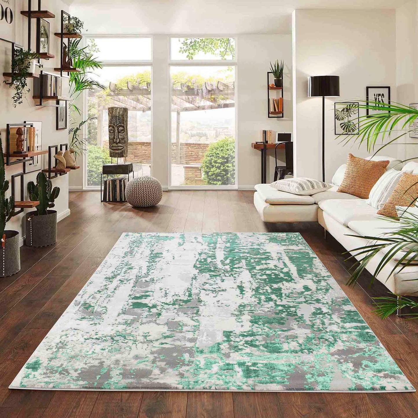 Aqua Emperor Styra abstract rug, in a room setting