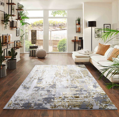 Gold Emperor Styra abstract rug, in a room setting
