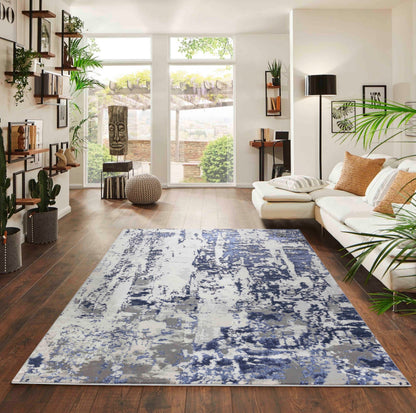 Navy Blue Emperor Styra abstract rug, in a room setting