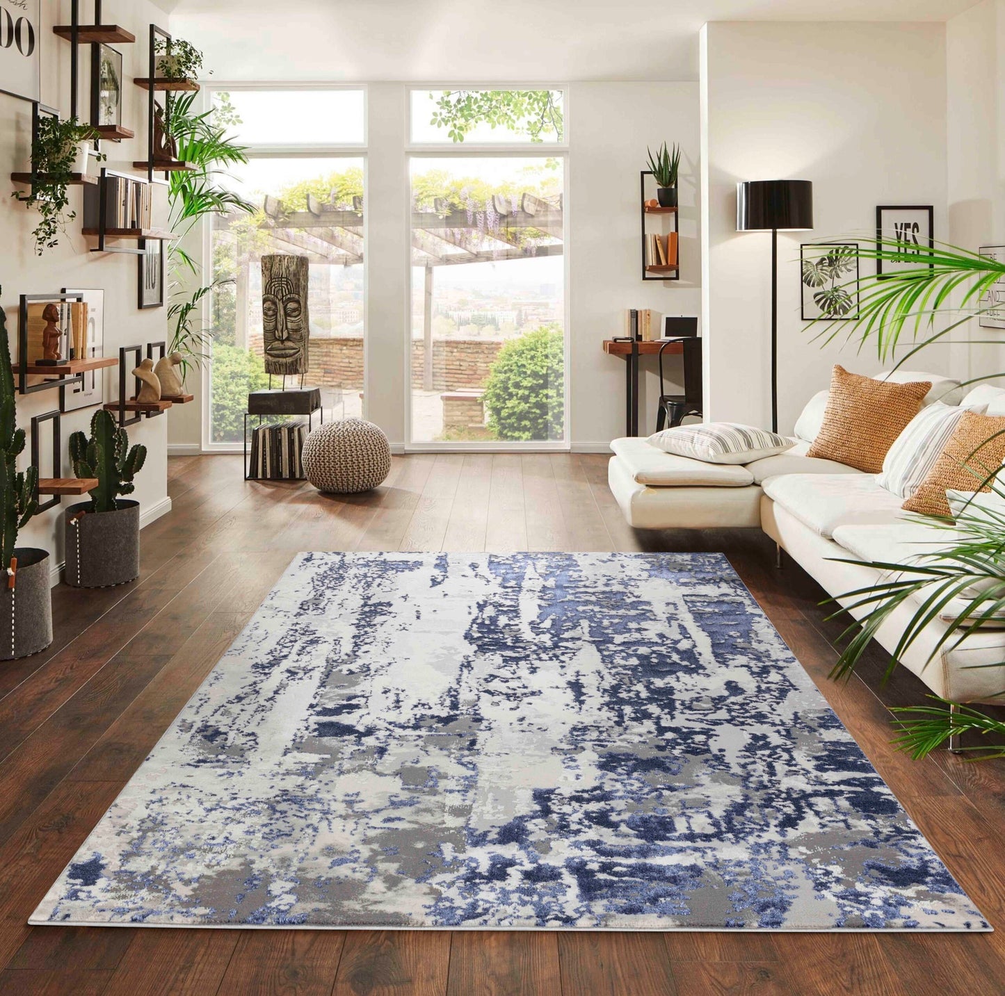 Navy Blue Emperor Styra abstract rug, in a room setting