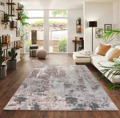 Pink Emperor Styra abstract rug, in a room setting