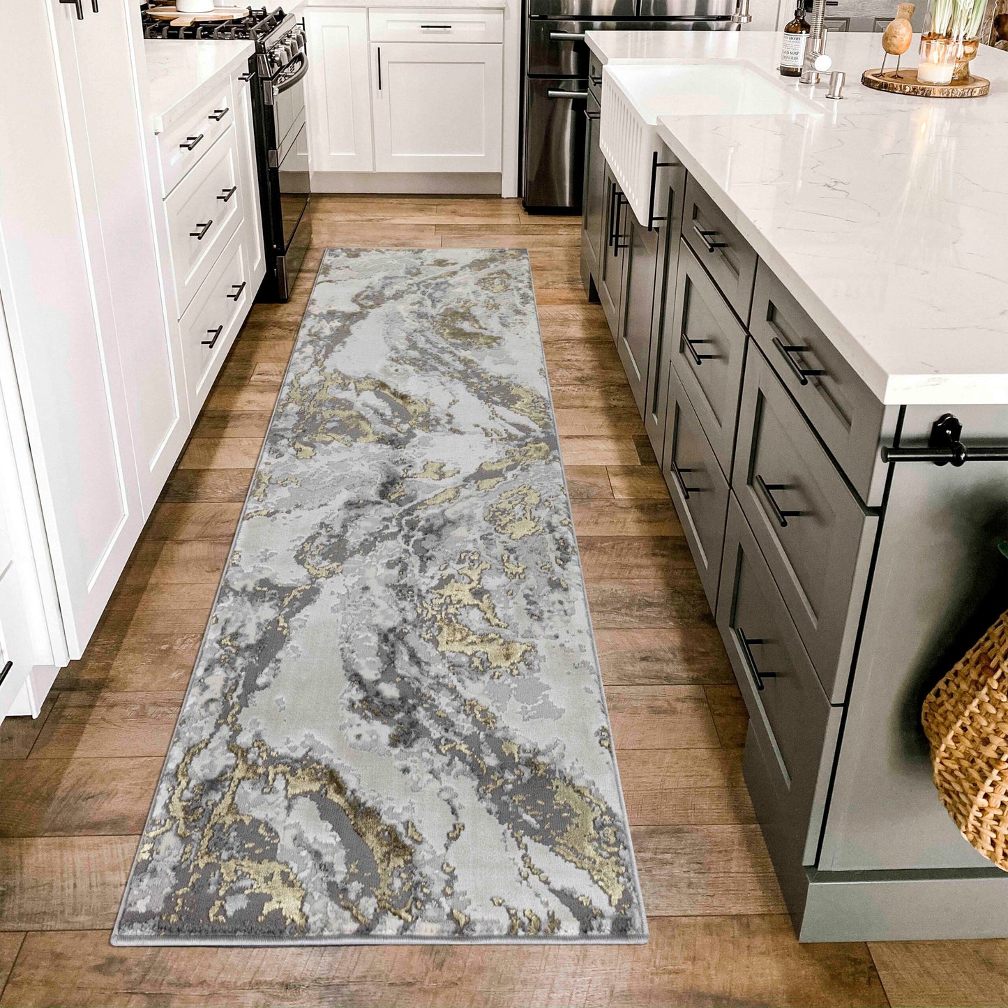 Emperor Metallic Abstract Rug - Picasso Silver