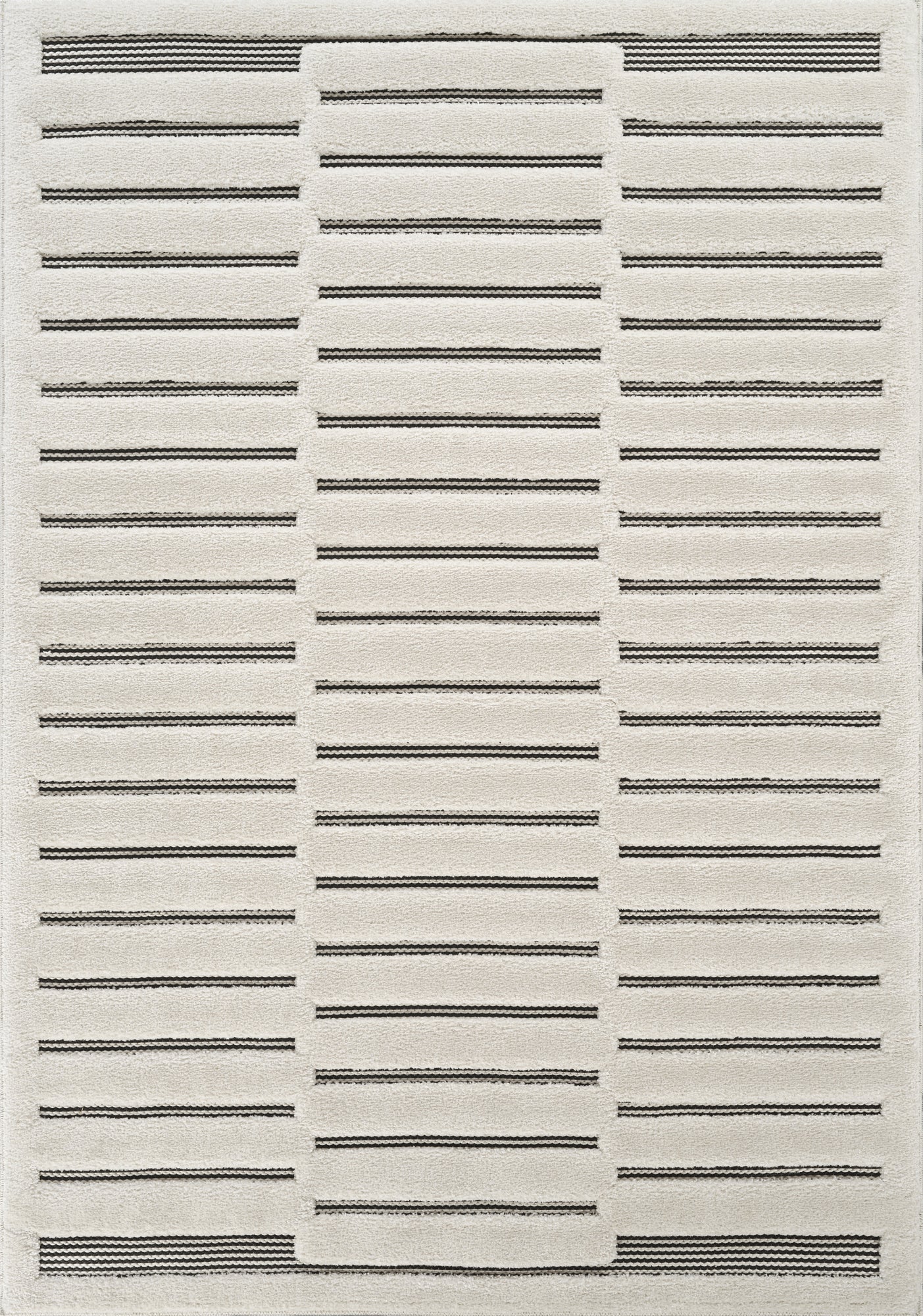 Cream Freya Bar embossed geometric rug, flat portrait view