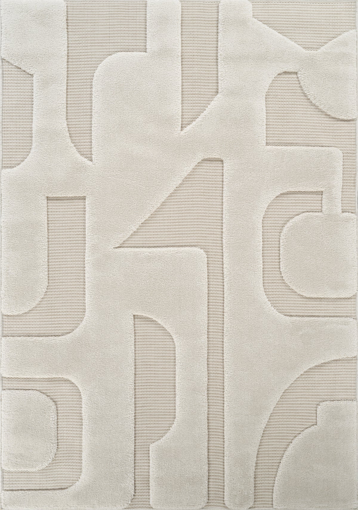Cream Freya Boho embossed geometric rug, flat portrait view