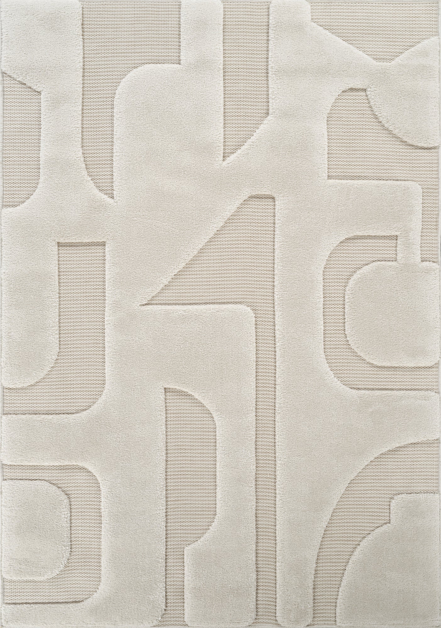 Cream Freya Boho embossed geometric rug, flat portrait view