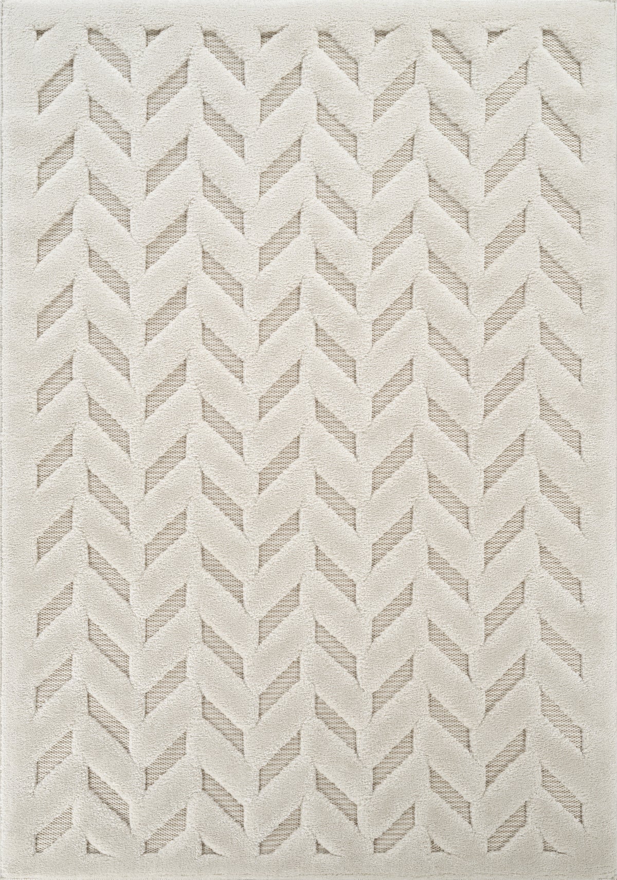 Cream Freya Herringbone embossed geometric rug, flat portrait view