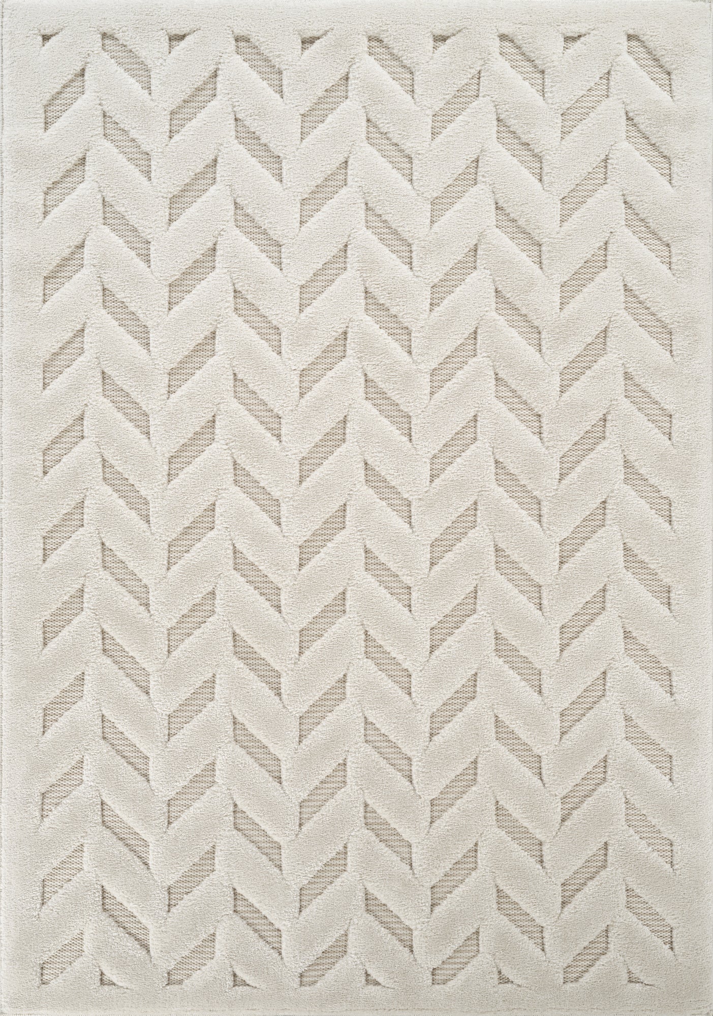 Cream Freya Herringbone embossed geometric rug, flat portrait view