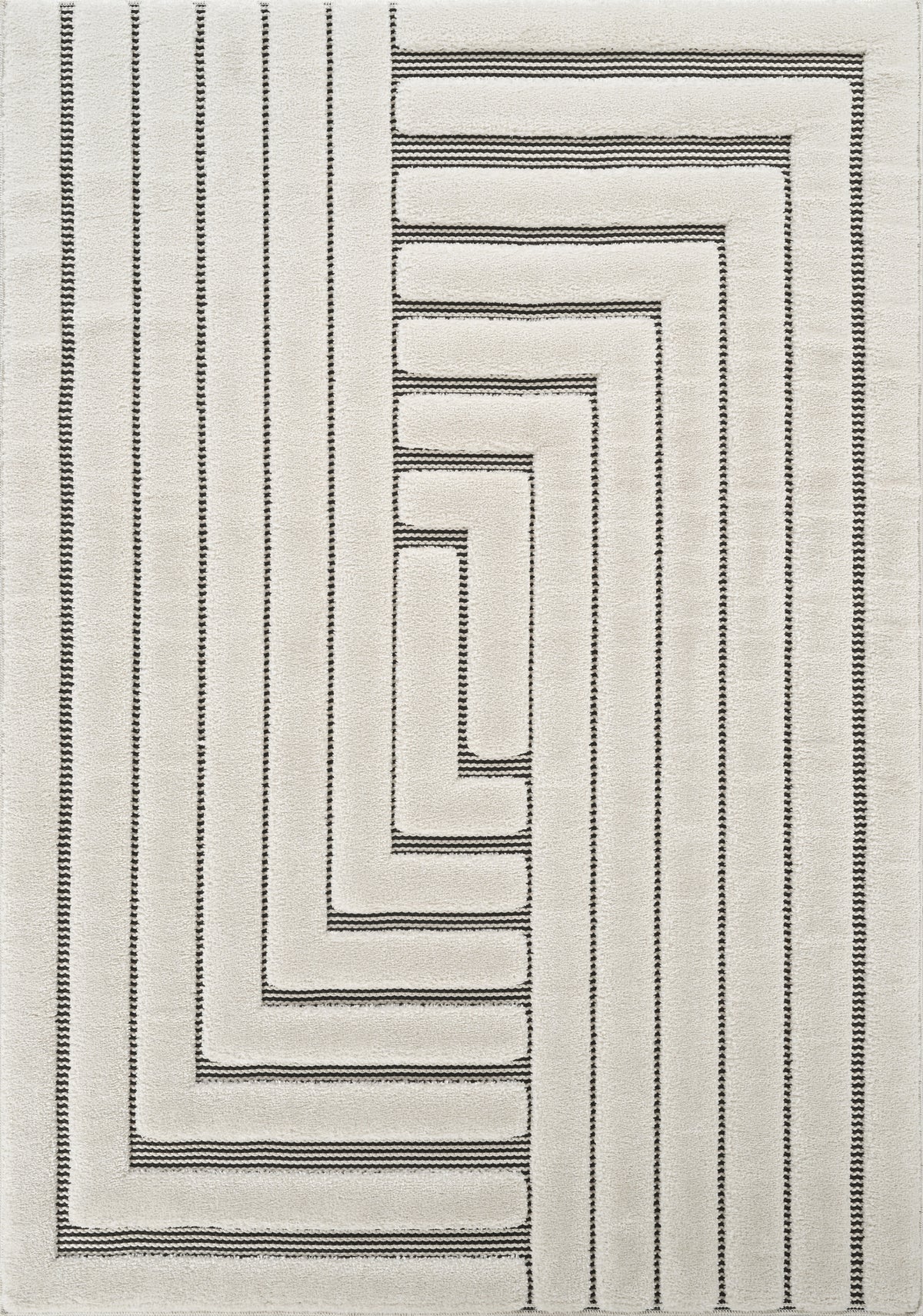 Cream Freya Merge embossed geometric rug, flat portrait view