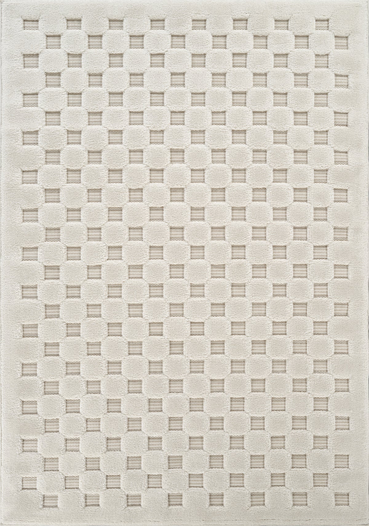 Cream Freya Square embossed geometric rug, flat portrait view