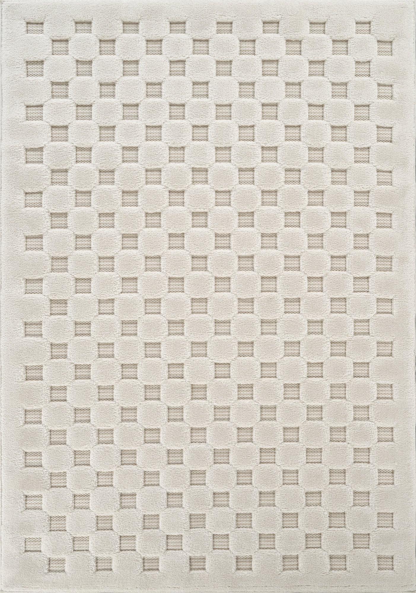 Cream Freya Square embossed geometric rug, flat portrait view
