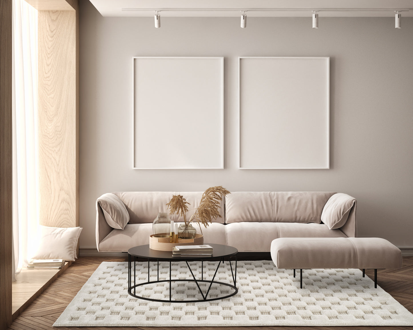 Cream Freya Square embossed geometric rug, in a room setting 2