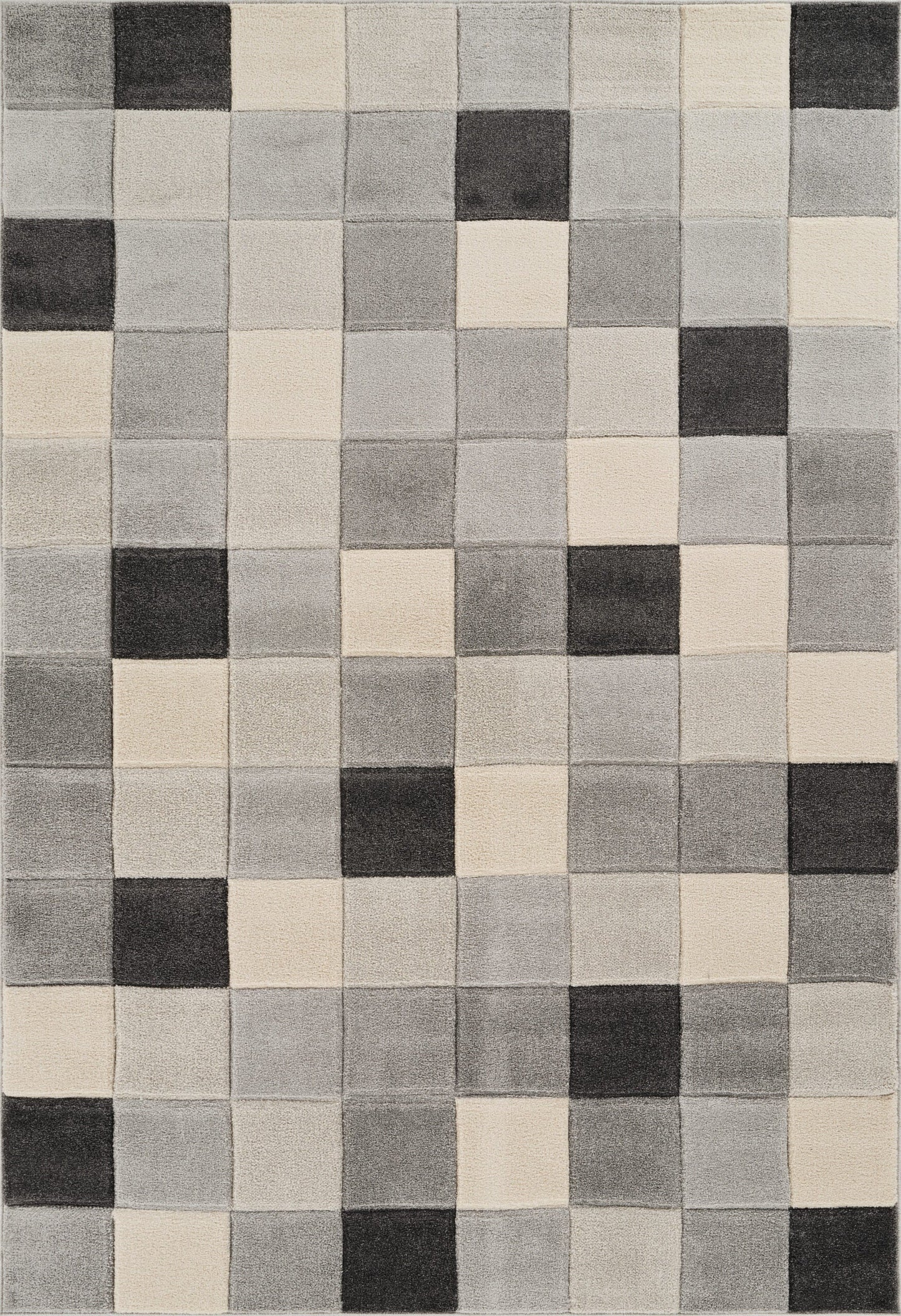 Santiago Carved Abstract Rug - Grid Beige