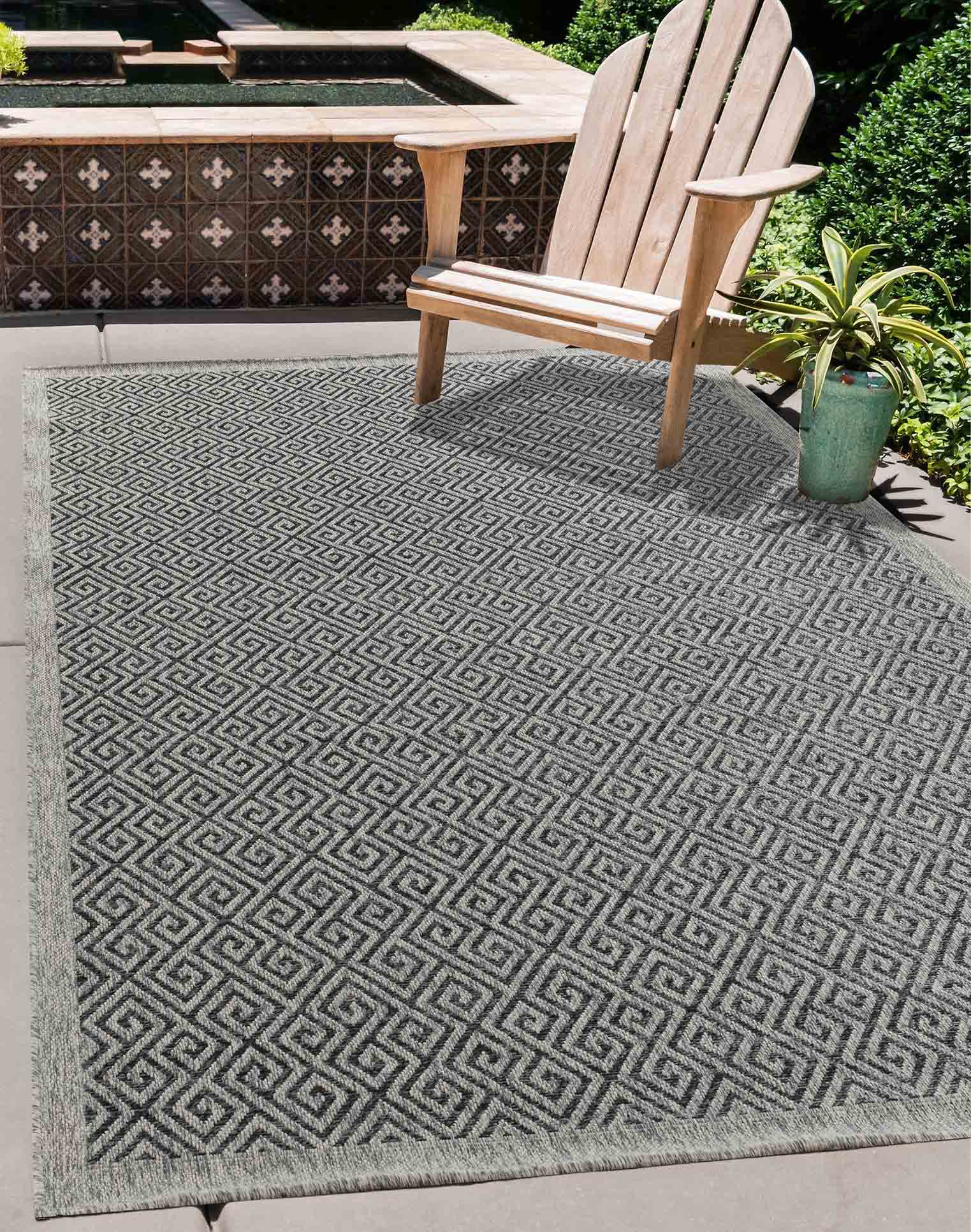 Harper Greek Key Outdoor Rug - Dark Grey