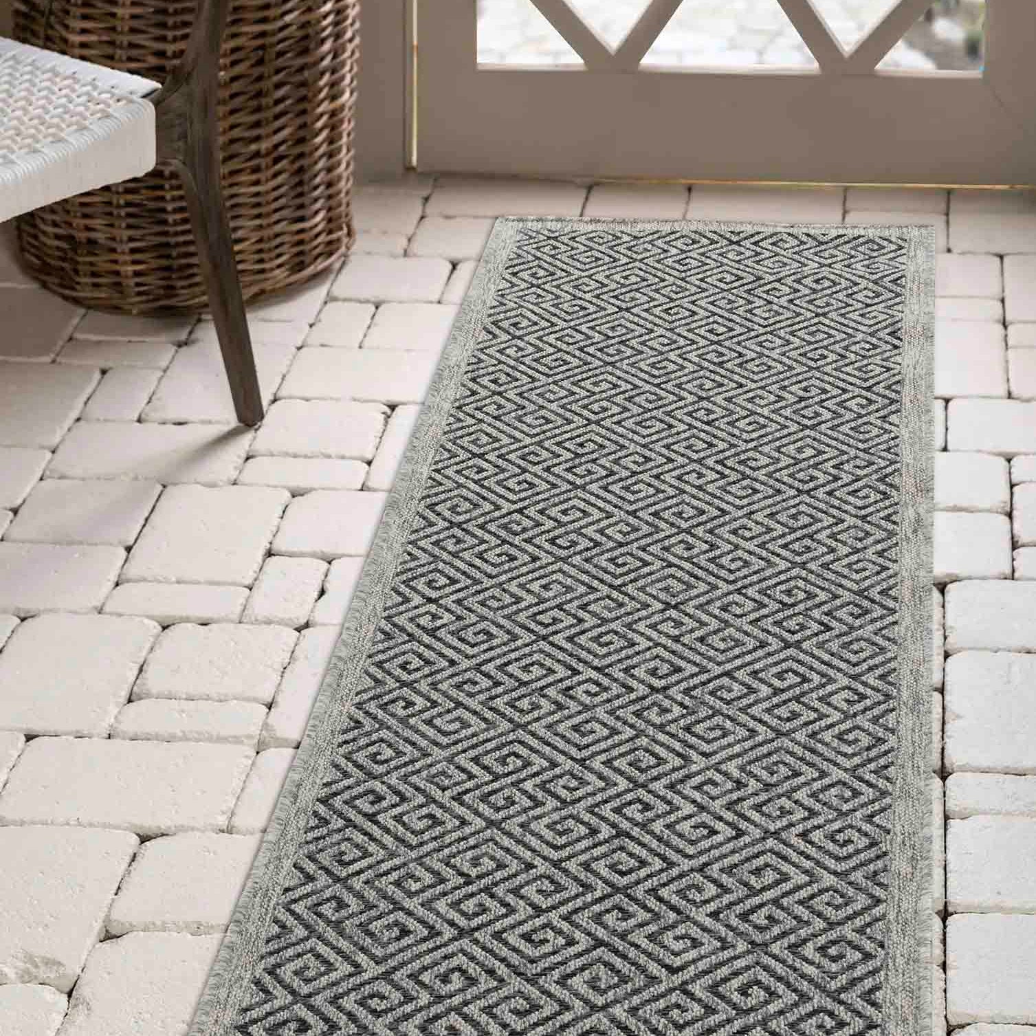 Harper Greek Key Outdoor Rug - Dark Grey