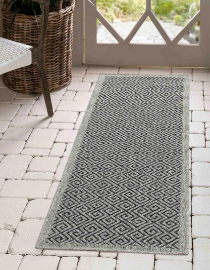 Harper Greek Key Outdoor Rug - Dark Grey