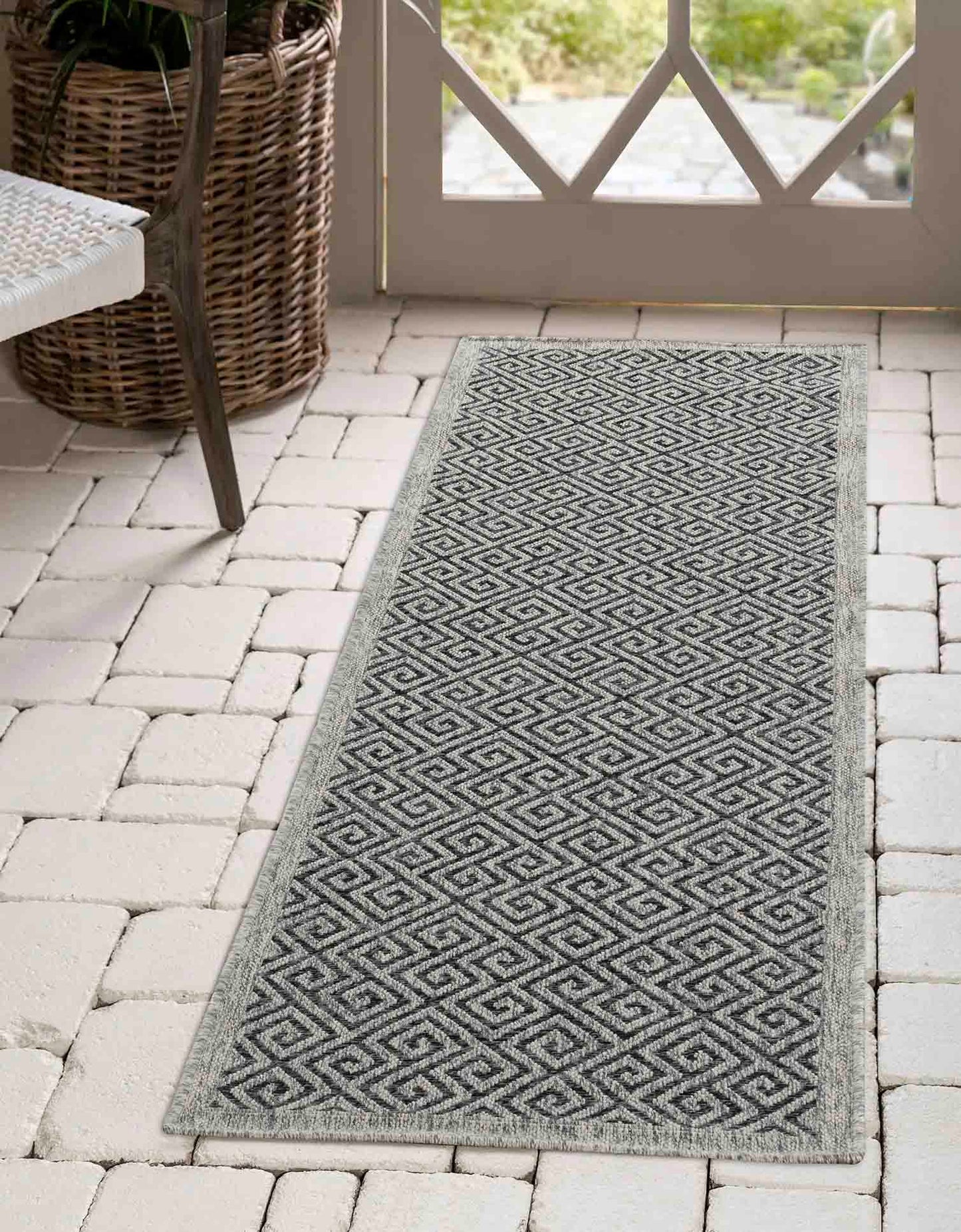 Harper Greek Key Outdoor Rug - Dark Grey
