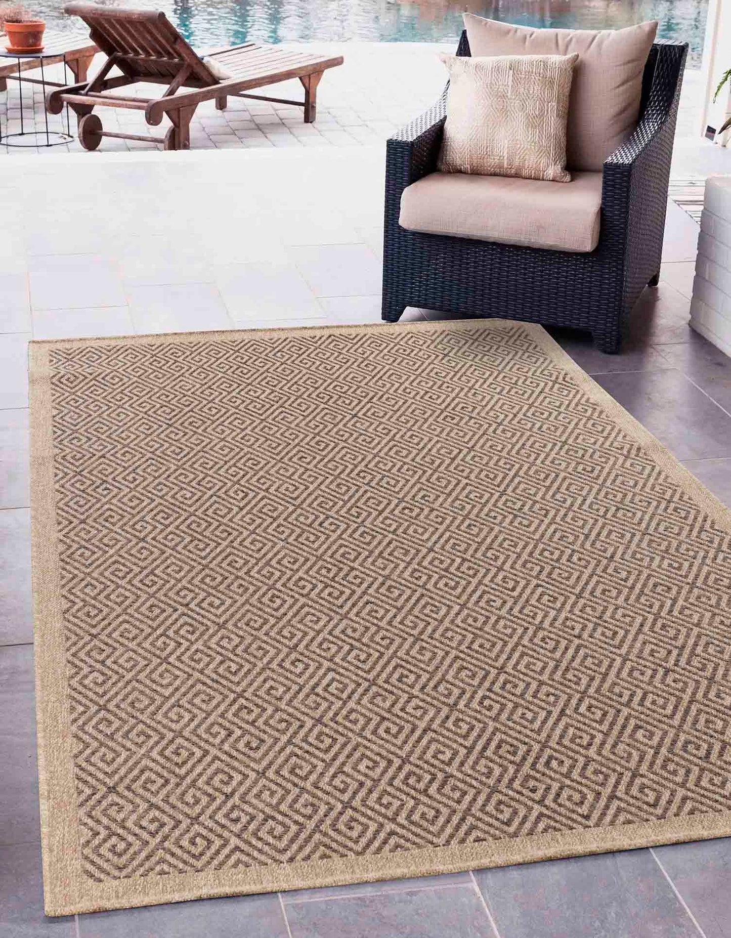 Harper Greek Key Outdoor Rug - Jute