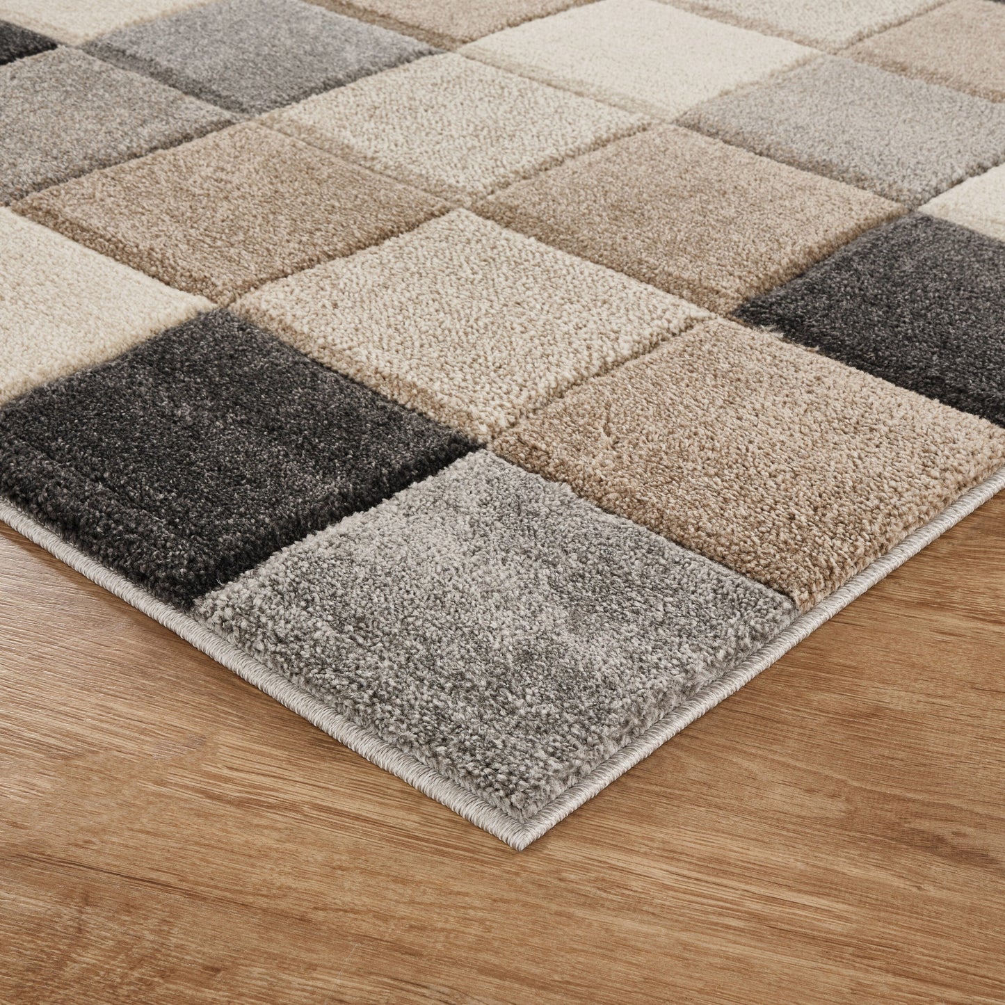 Santiago Carved Abstract Rug - Grid Beige