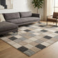 Santiago Carved Abstract Rug - Grid Beige