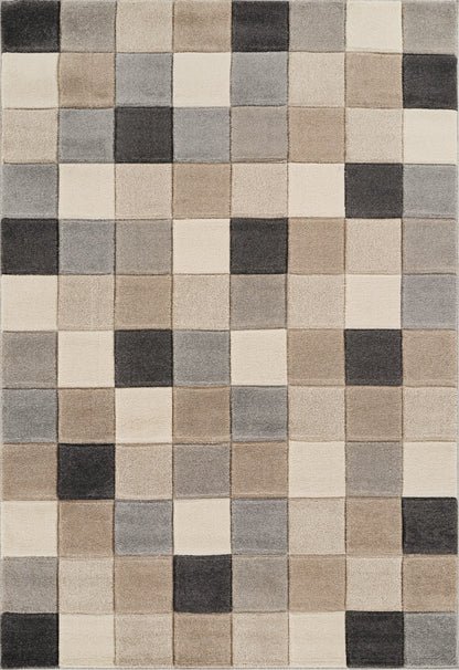 Santiago Carved Abstract Rug - Grid Beige