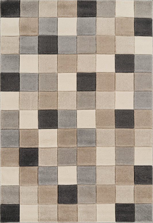 Beige Santiago Grid carved abstract rug, flat portrait view