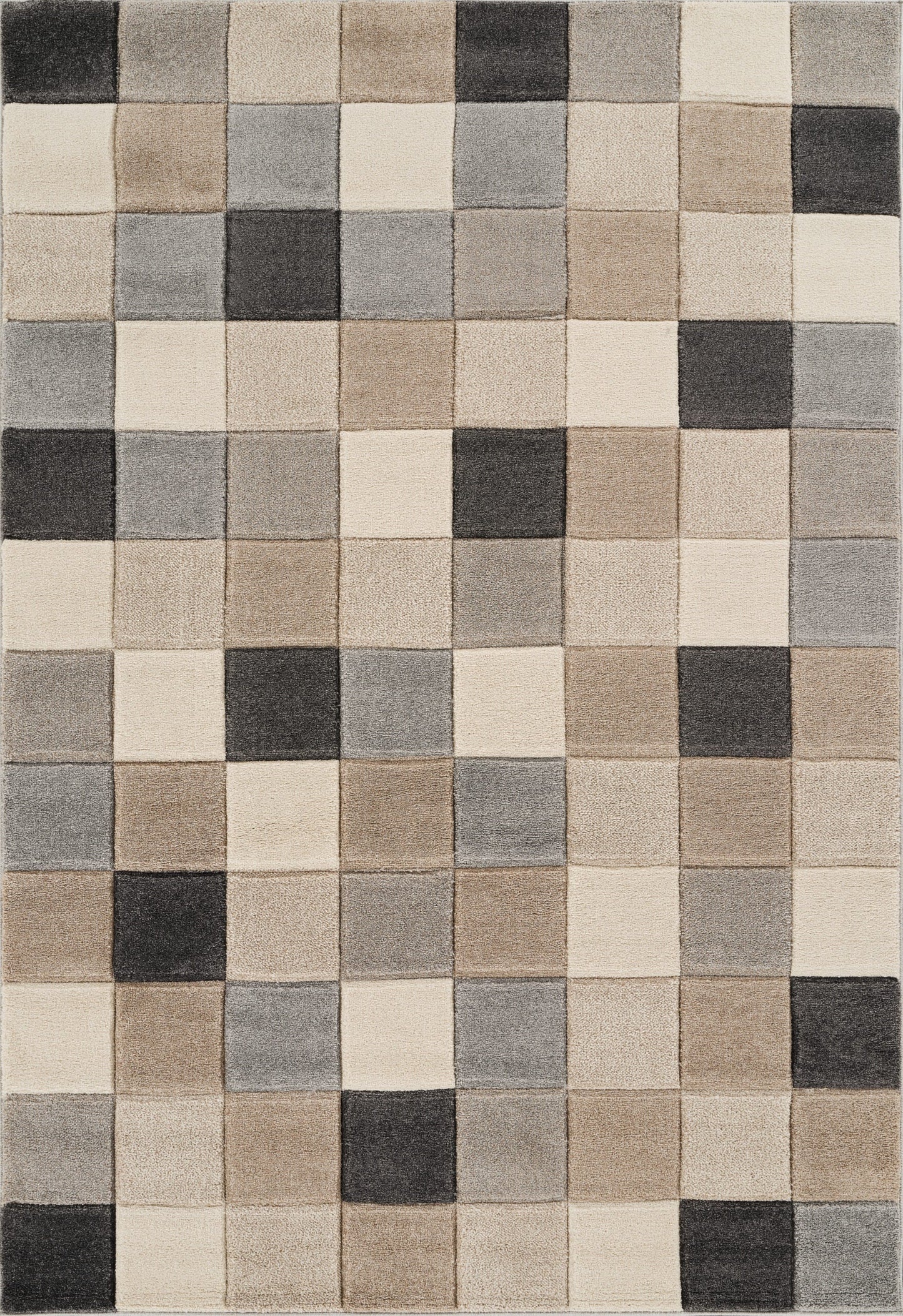 Santiago Carved Abstract Rug - Grid Beige