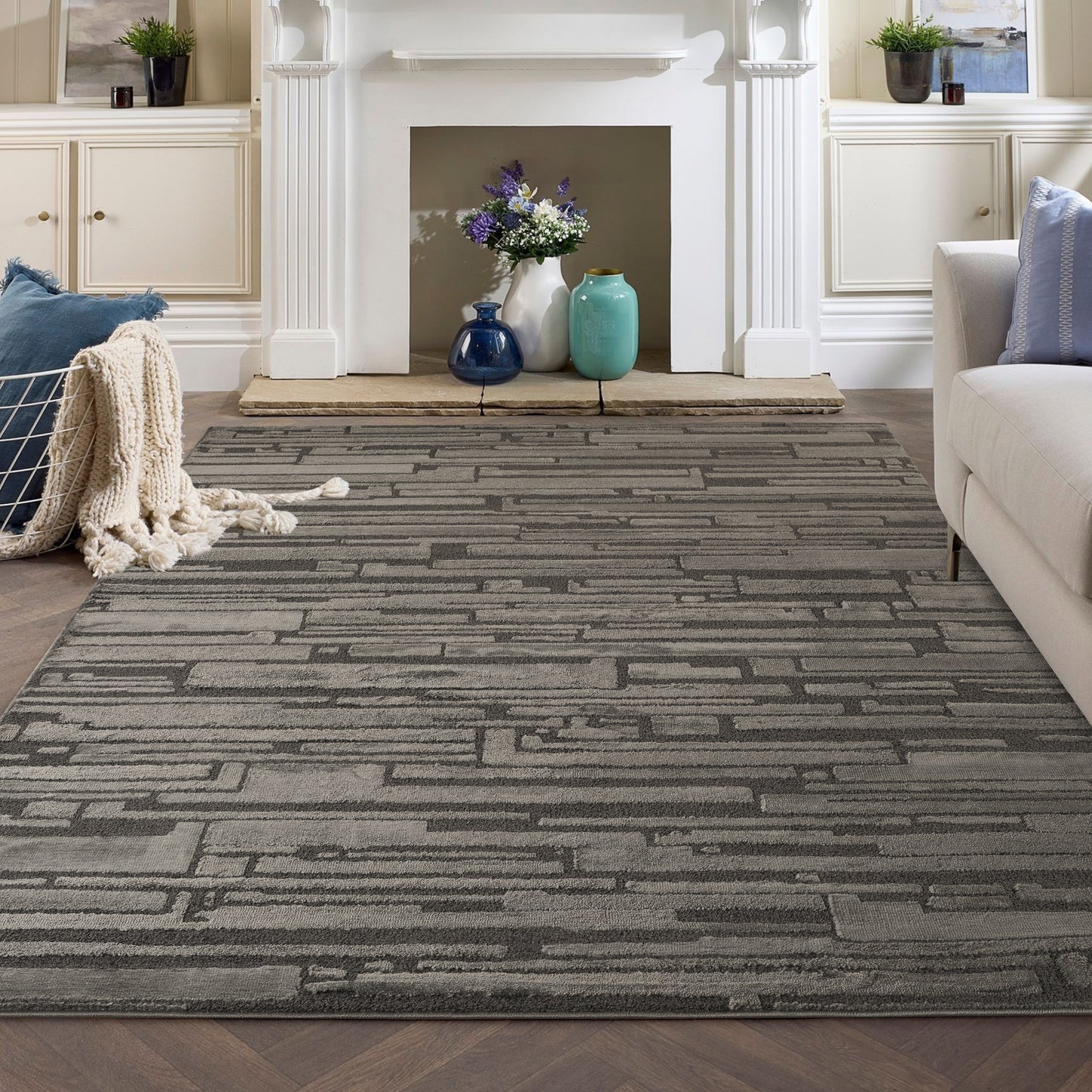 Hamilton Textured Rug - Block Dark Grey