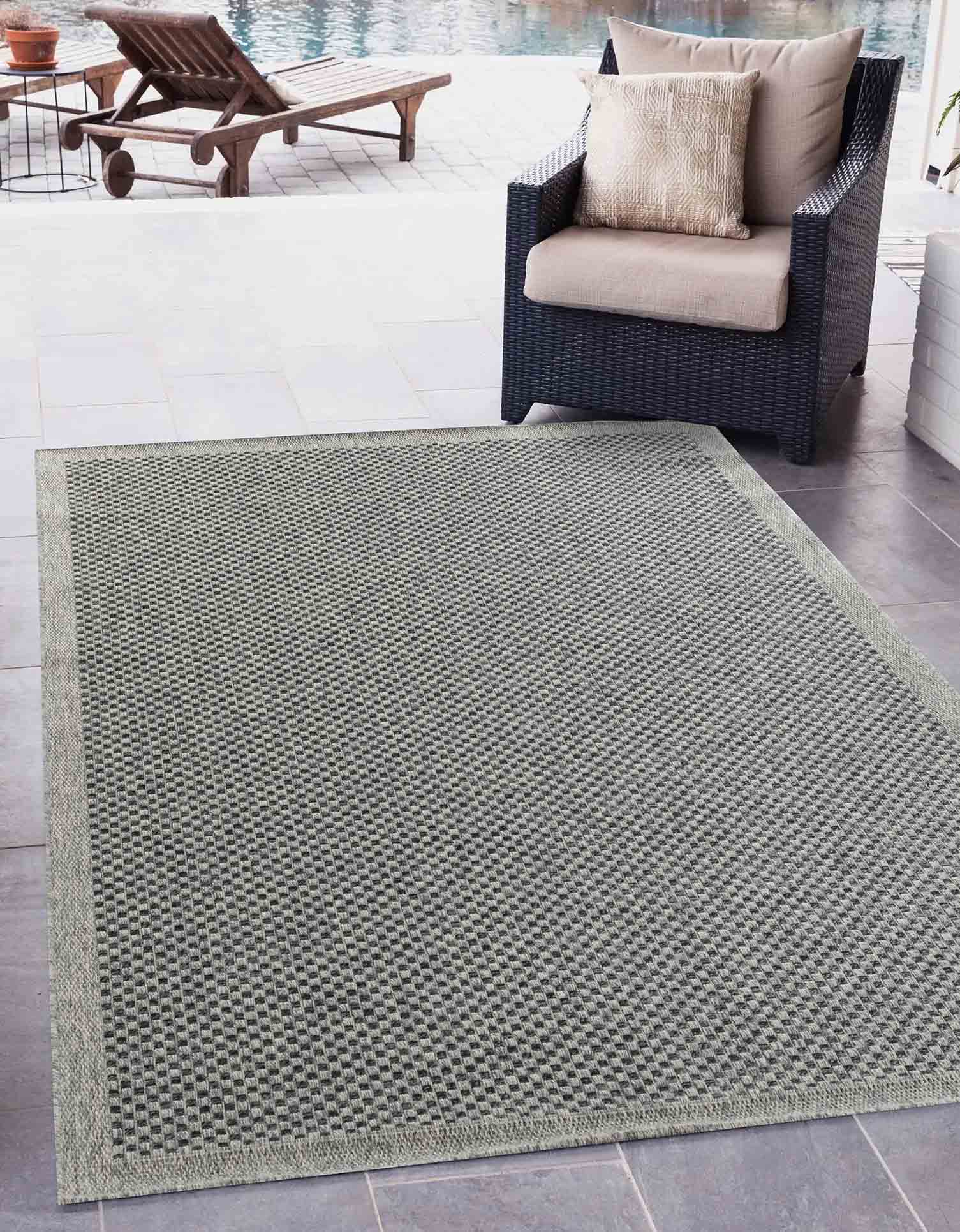 Harper Checkered Outdoor Rug - Dark Grey