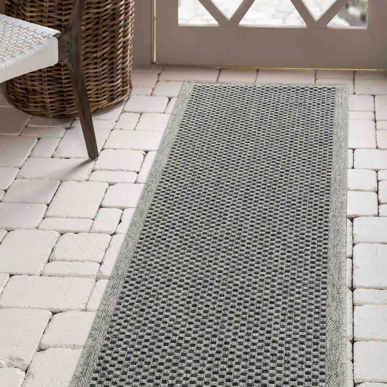 Harper Checkered Outdoor Rug - Dark Grey