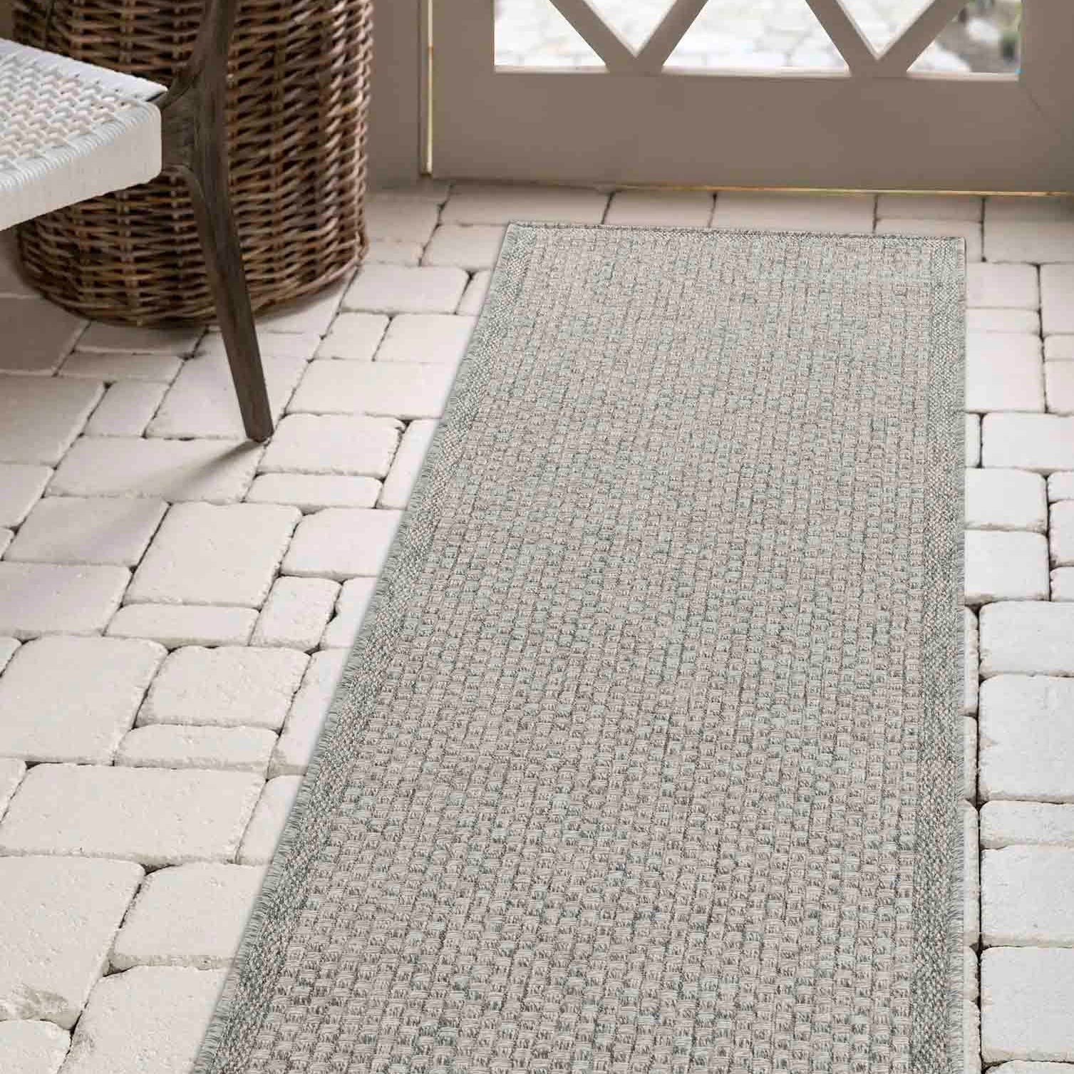 Harper Checkered Outdoor Rug - Silver