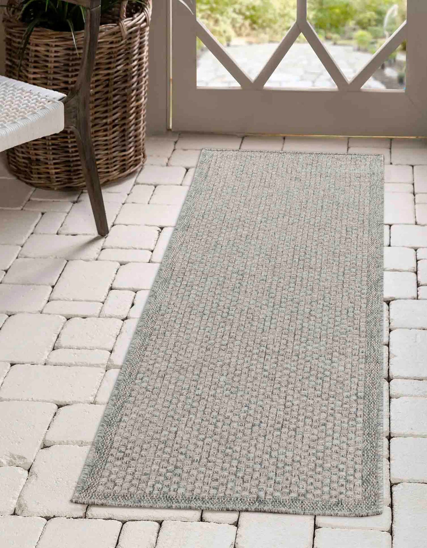 Harper Checkered Outdoor Rug - Silver