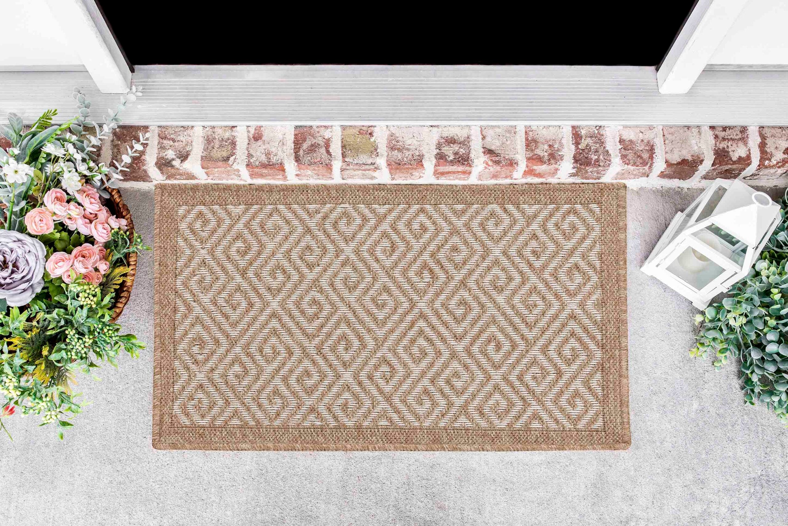 Harper Greek Key Outdoor Rug - Cream