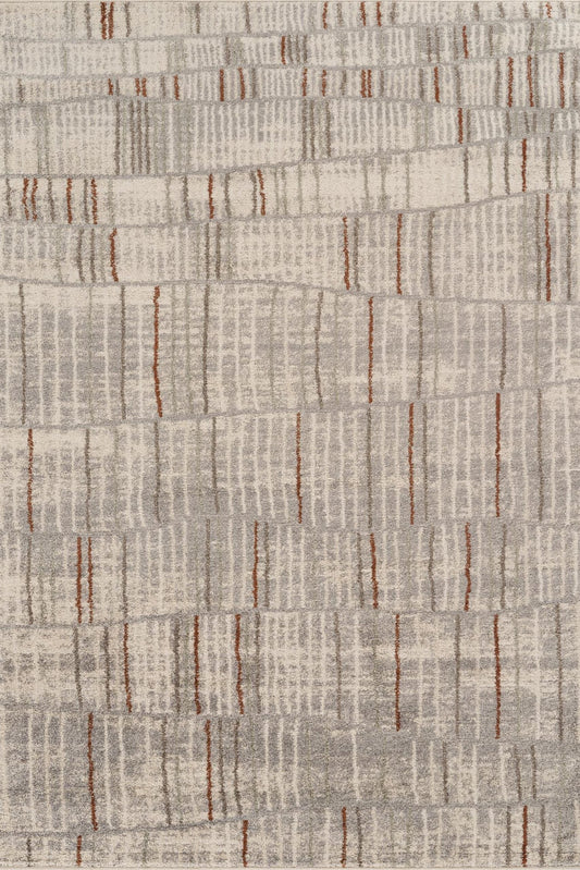 Grey Rhodes Hatch geometric rug, flat portrait view