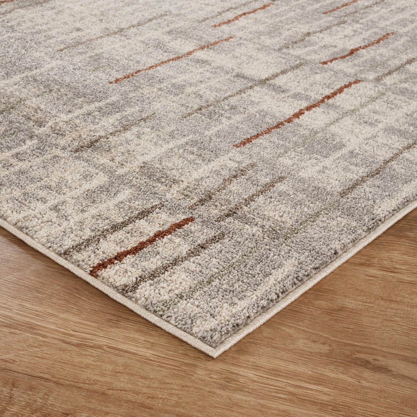 Rhodes Neutral Geometric Rug - Hatch Grey