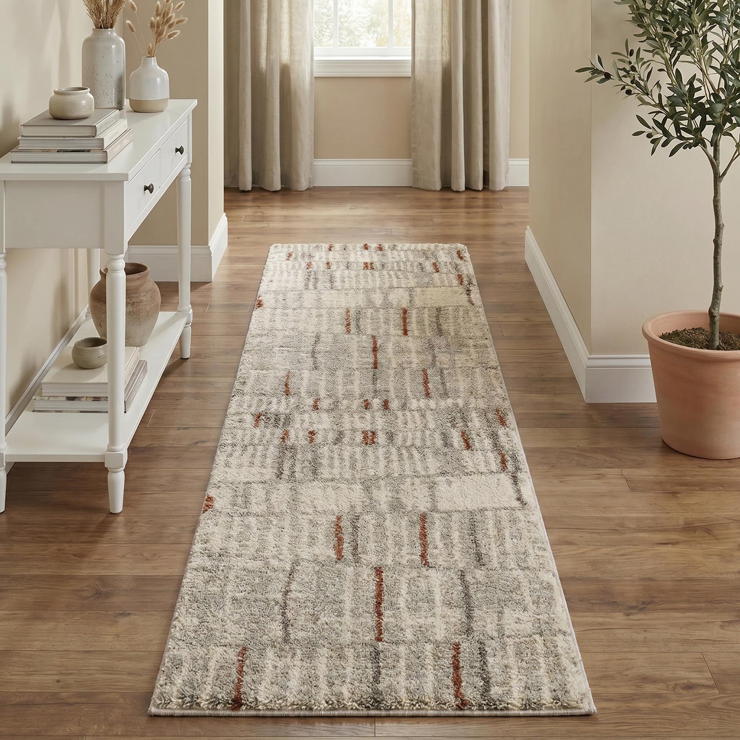 Rhodes Neutral Geometric Rug - Hatch Grey