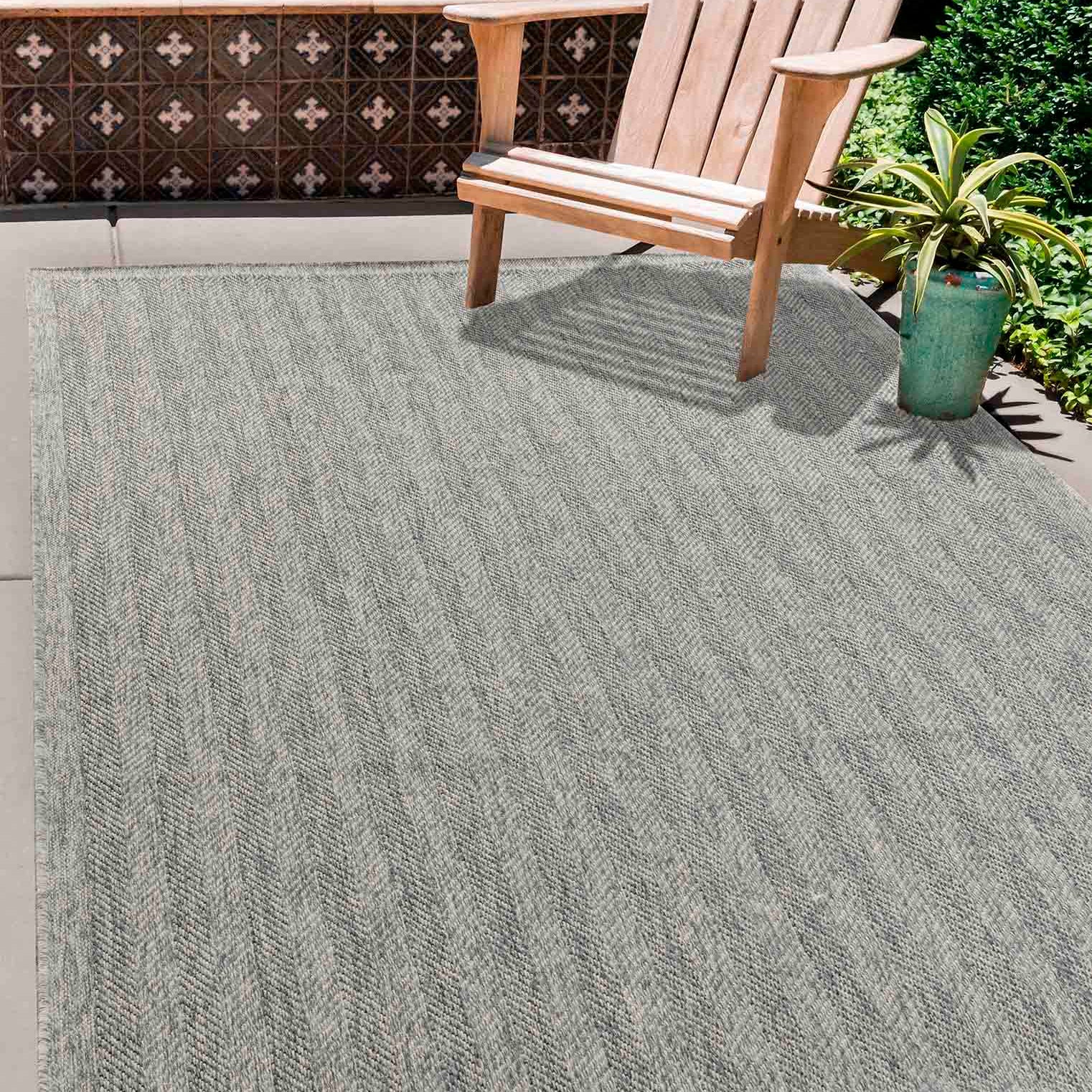 Harper Herringbone Outdoor Rug - Dark Grey