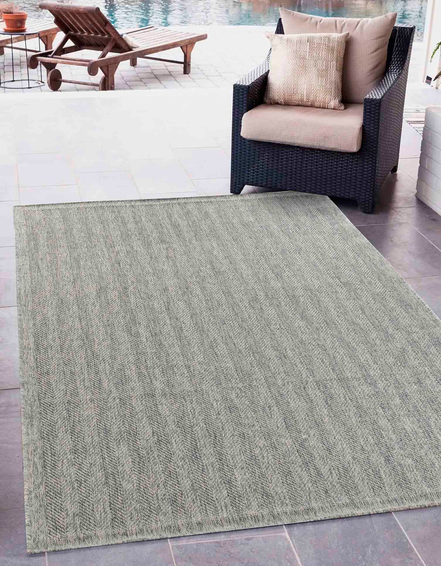 Harper Herringbone Outdoor Rug - Dark Grey