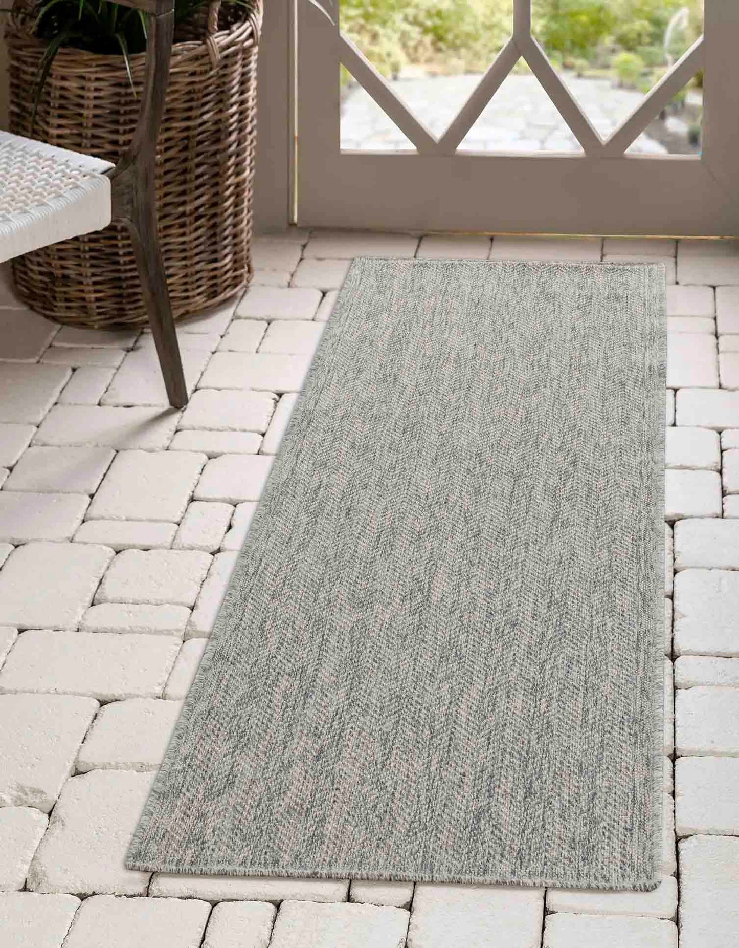 Harper Herringbone Outdoor Rug - Silver