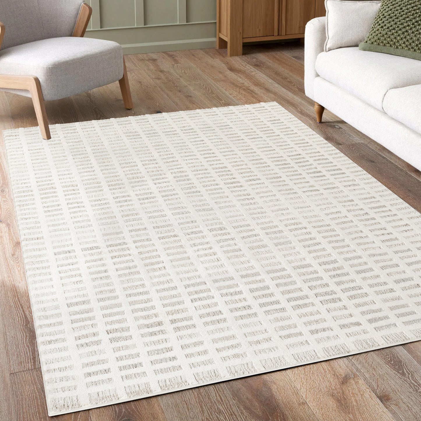 Mabel Grid patterned rug, in a room setting 2