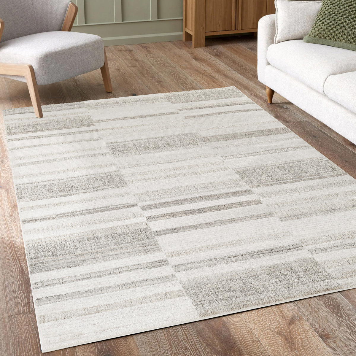 Mabel Patch patterned rug, in a room setting 2