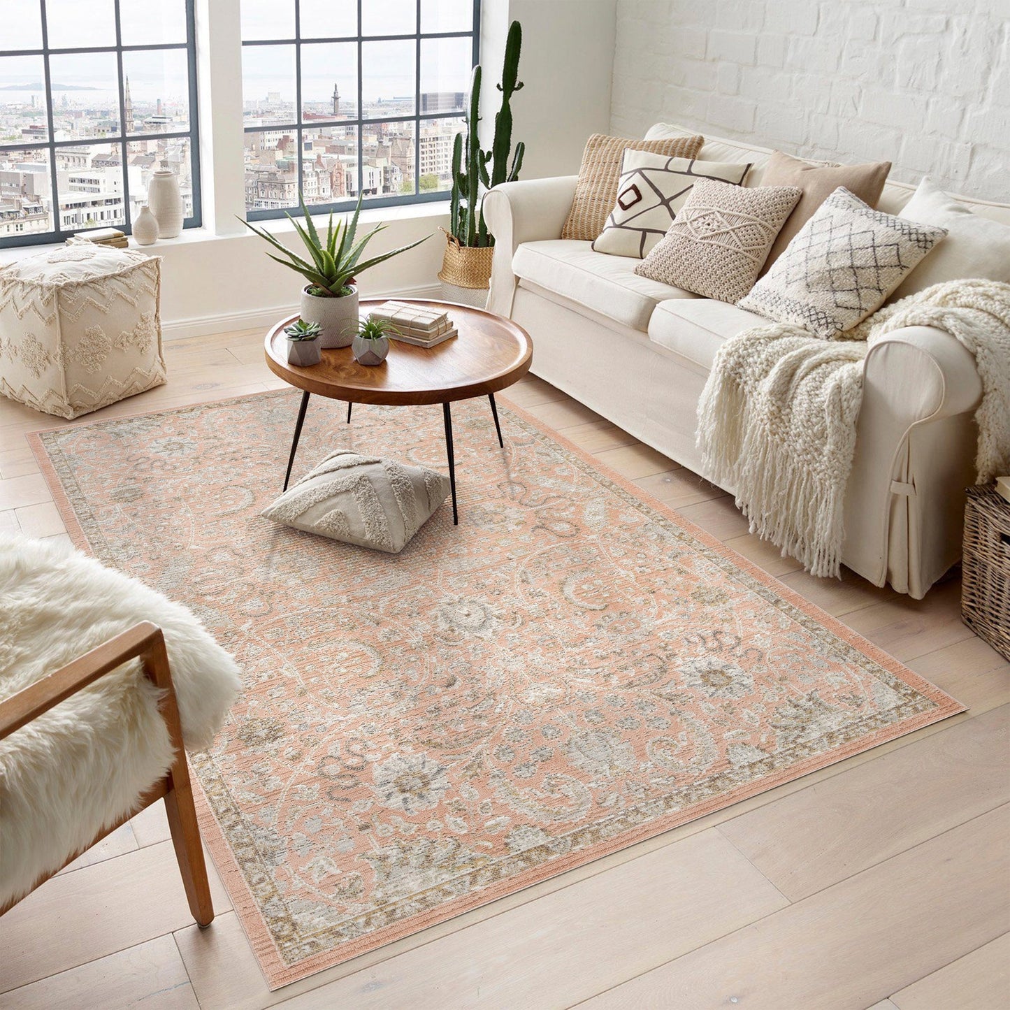 Maia Vintage Patterned Rug - Blossom Beige