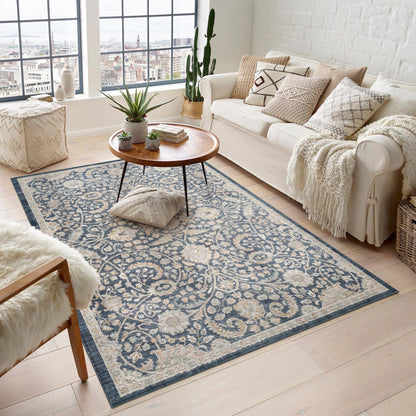 Maia Vintage Patterned Rug - Blossom Navy