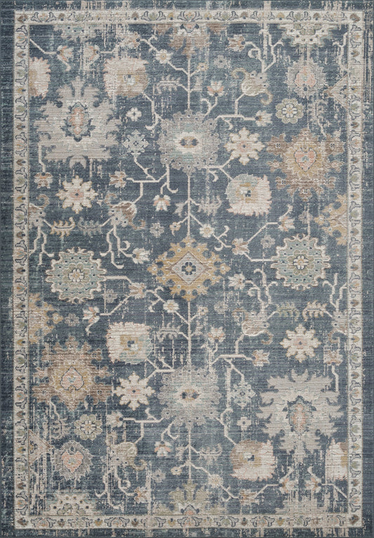 Navy Blue Maia Lagoon vintage rug, flat portrait view