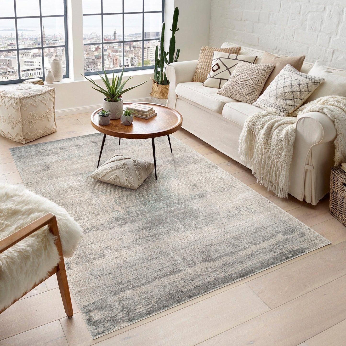 Maia Vintage Patterned Rug - Mist Grey