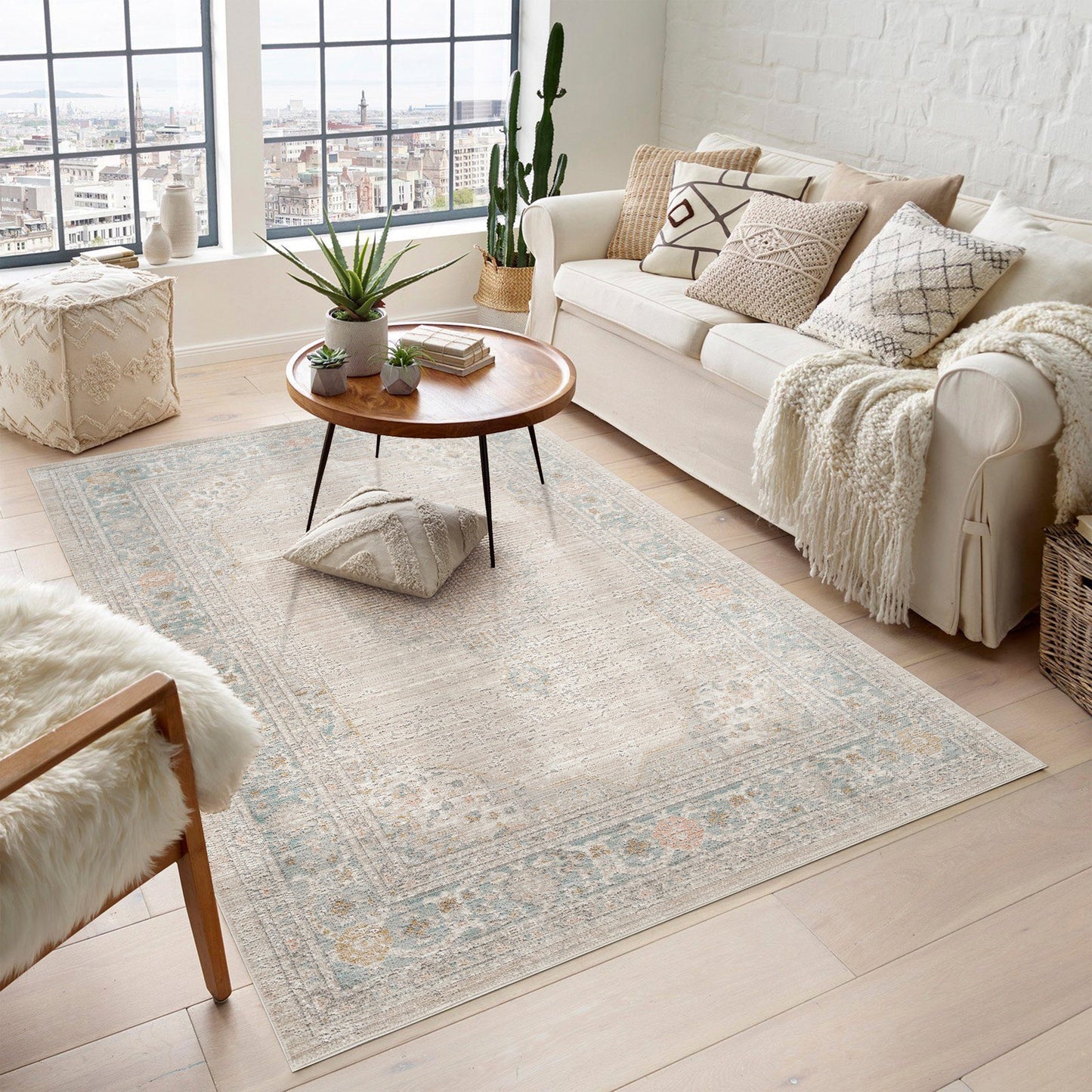 Maia Vintage Patterned Rug - Orchid Beige